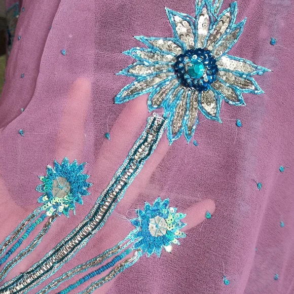 Purple n Turquoise blue Dupatta - Picture 3 of 7